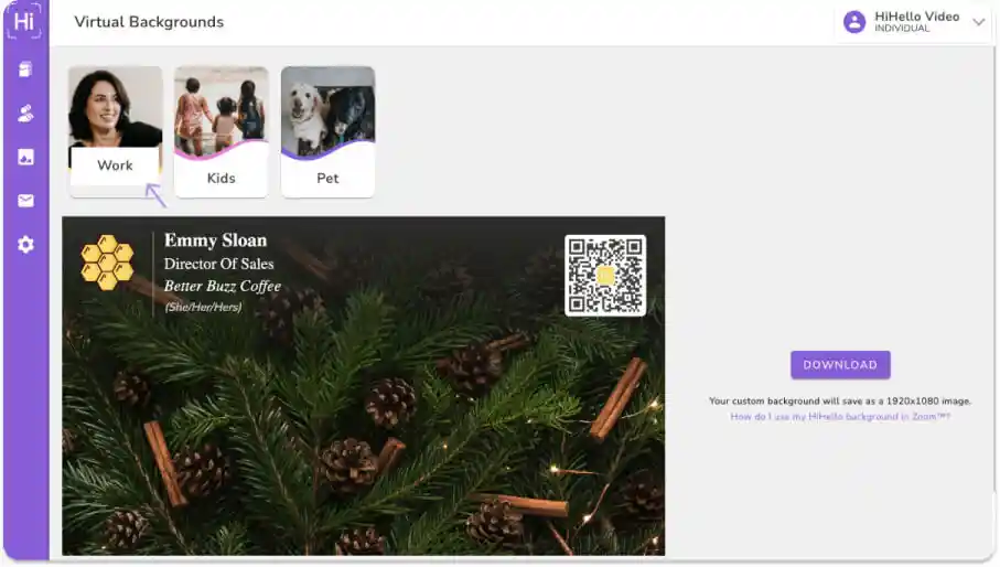 Choose a business card to link to your virtual background